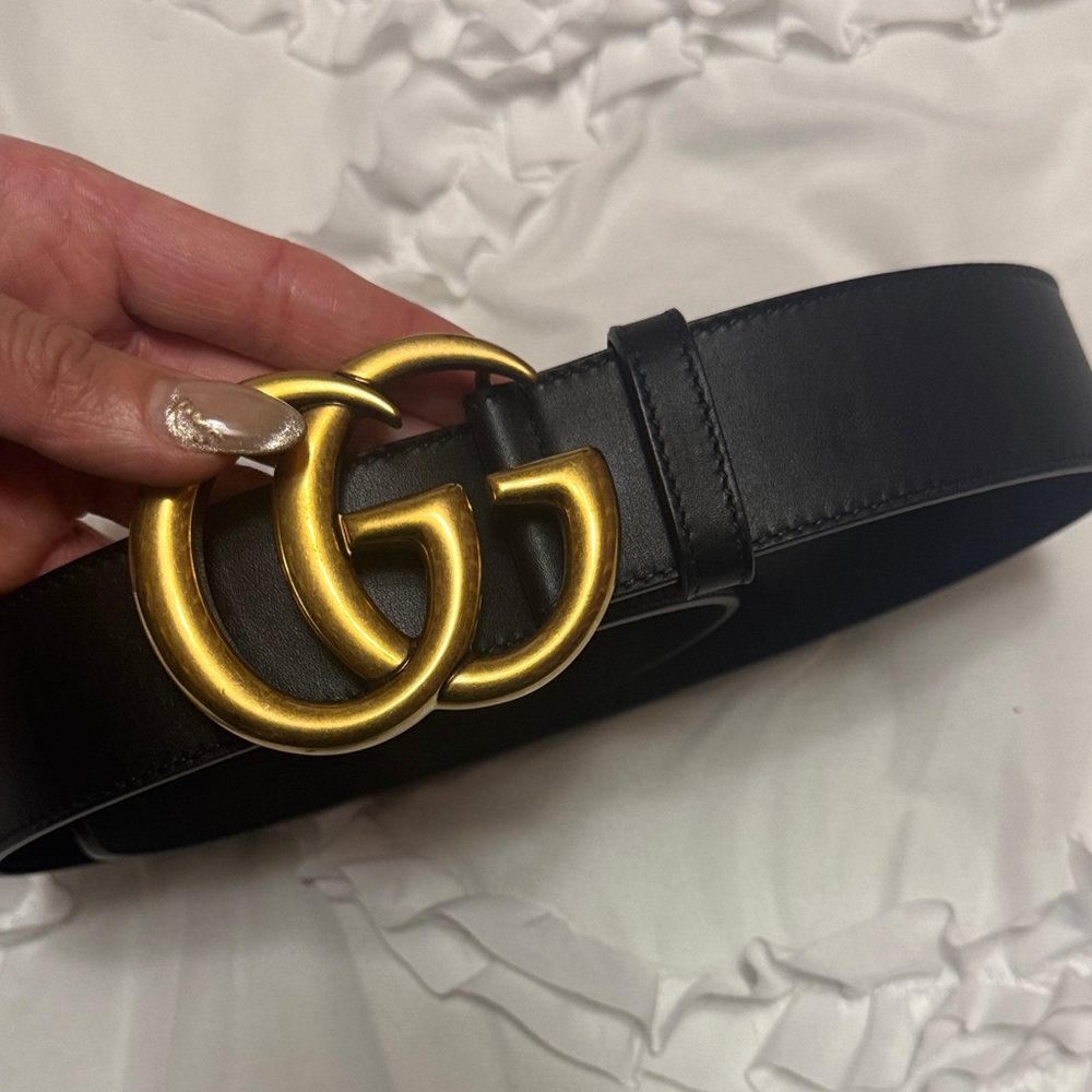 Gucci Black Belt with Gold GG Emblem